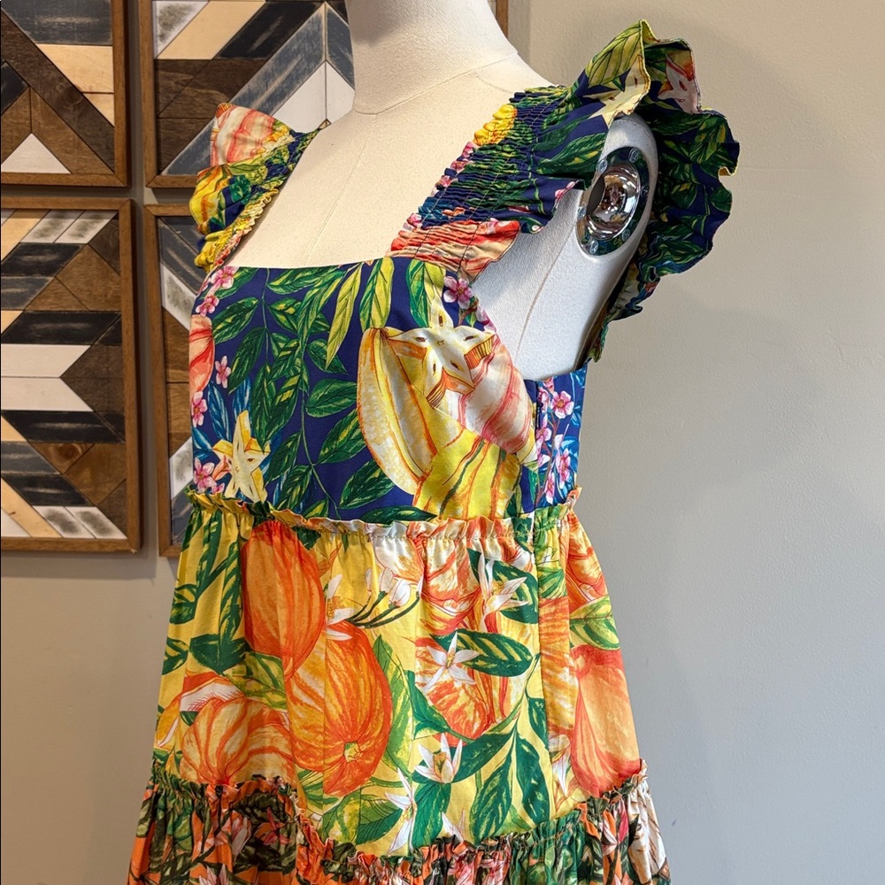 FARM Rio Caipirinha Mini Dress Tropical Print Ruffle Tiered Sundress size Small - Picture 5 of 13